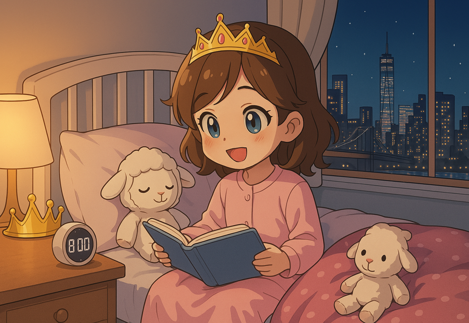 Book page showing a child learning about sleep routines